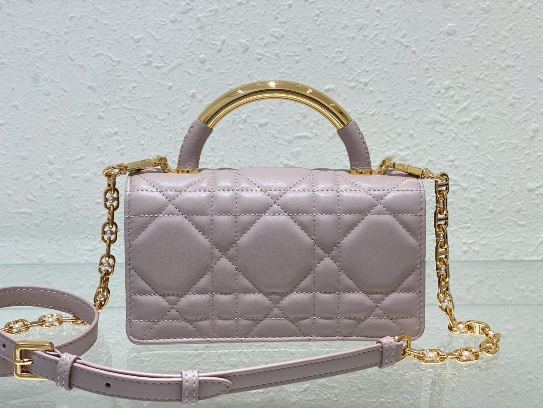 Mini Dior Ange Bag Warm Taupe Macrocannage Lambskin